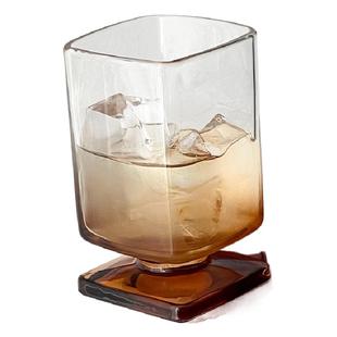 中古风美拉德方形矮脚杯ins风玻璃杯果汁杯冰美式咖啡杯鸡尾酒杯