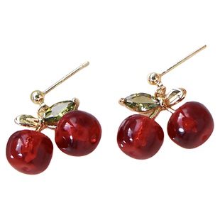 莉夏酒红色车厘子耳环可爱少女显白耳坠水果独特设计新年红色耳饰