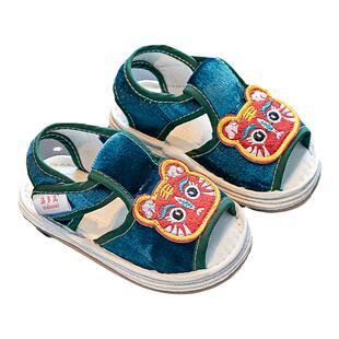 宝宝虎头布凉鞋儿童手工千层底小布鞋男女童防滑软底室内老北京夏