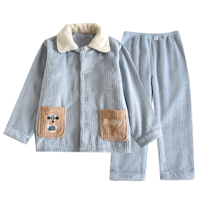 秋冬儿童牛奶绒睡衣套加厚保暖