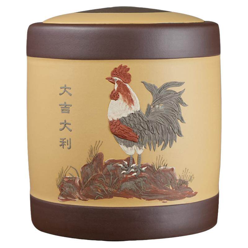 宜兴堆花大吉大利茶叶罐紫砂复古