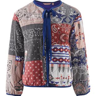 渔牌女装棉服女2024年新款秋冬季个性撞色印花薄款短棉衣FGGC4032