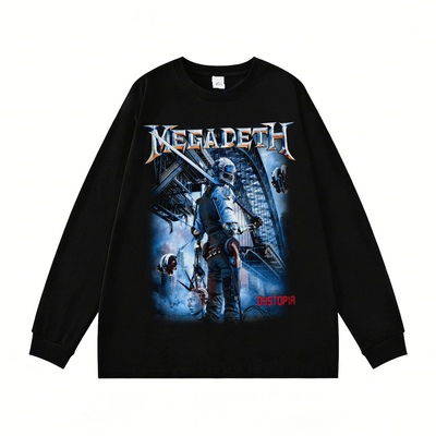 Megadeth乐队骷髅战士印花数码直喷纯棉长袖T恤男女上衣内搭春秋