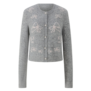 【鞠婧祎同款】Herlian2025冬新品miu系蝴蝶结短款羊毛女针织开衫