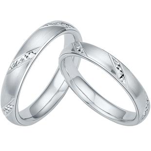 T周六福铂金戒指pt950情侣结婚对戒白金素圈男女款求婚新年礼物