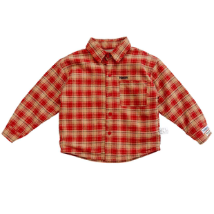 男童纯棉格子加绒衬衫2025秋冬季新款中小童宝宝一体绒长袖衬衣