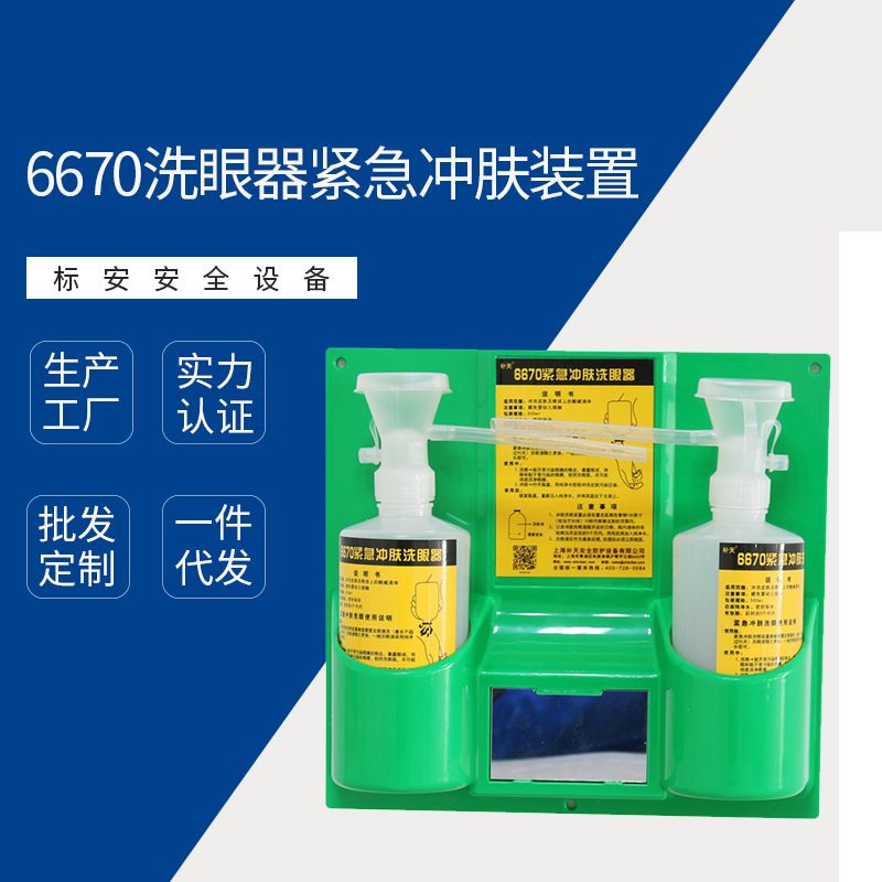 6670便携式洗眼器验厂工业用紧急防护洗眼液壁挂式双喷头