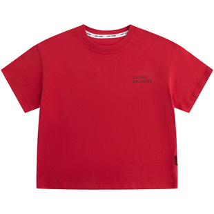 小象汉姆童装男童红色短袖t恤马年年服2026夏装新款儿童纯棉上衣