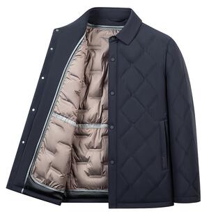 [90%鹅绒/蚕丝填充]梦特娇男士羽绒服冬款翻领商务夹克外套保暖C