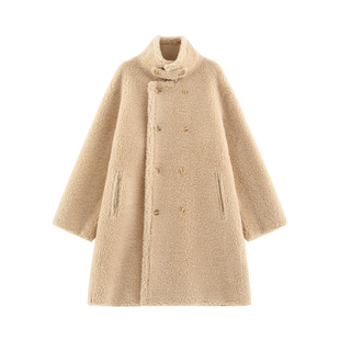 【冬云】复古双排扣加厚保暖两面穿100绵羊毛中长款毛毛外套-2588
