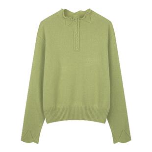 solighter 法式羊绒混纺花瓣立领毛衣女秋季2025新款显瘦针织上衣