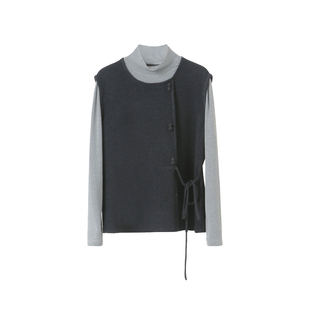 李子木半高领加绒磨毛打底针织衫2025秋冬女士百搭减龄假两件上衣