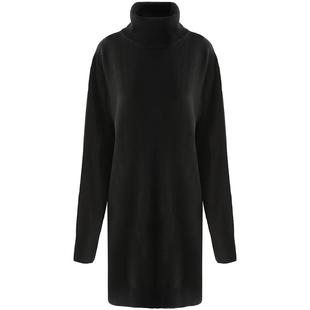 COCOBELLA高级感内搭黑色针织裙女中长款赫本风高领连衣裙MZ3225