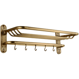 法式复古黄铜浴巾架卫生间仿古折叠复古毛巾置物架收纳架浴室挂件