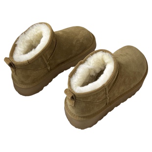 全羊毛厚底雪地靴女冬新款加厚保暖短靴皮毛一体低帮勃肯加绒棉鞋