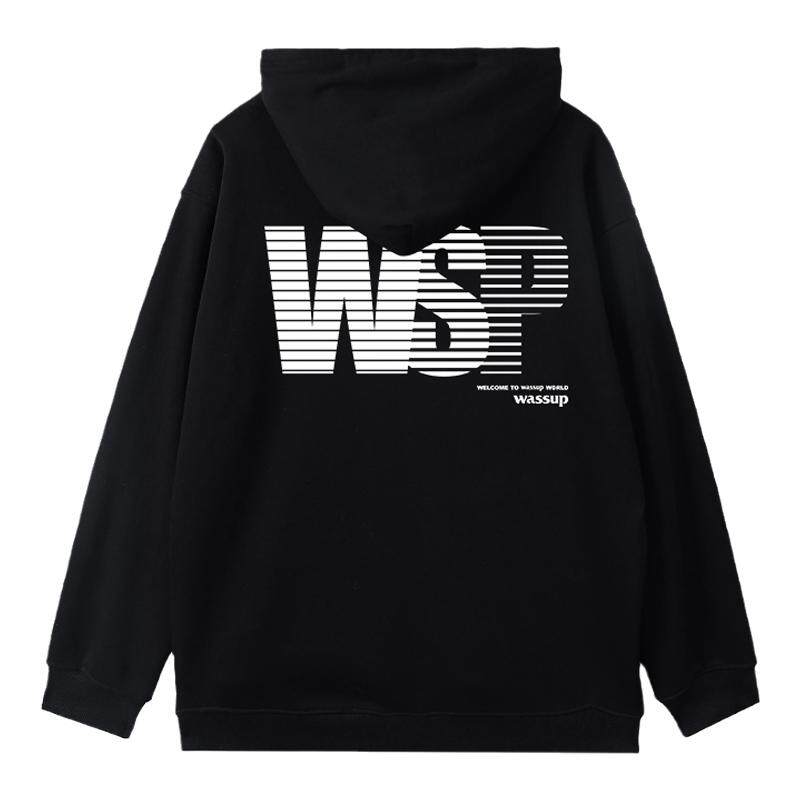 WASSUP渐变字母连帽卫衣男