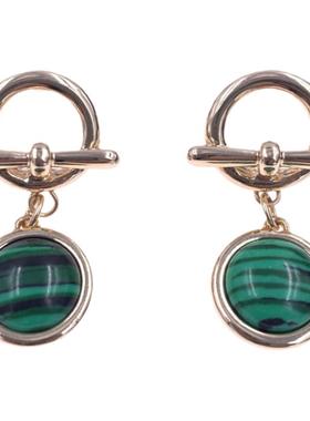 小众欧美复古做旧天然石孔雀耳夹