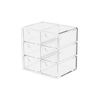 透明六宫格防尘抽屉式收纳盒文具首饰美瞳化妆品桌面收纳整理