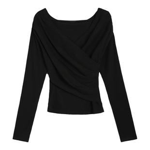 MULVAN 设计感v领长袖上衣女韩系温柔小心机修身显瘦打底针织衫