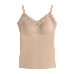 保暖内衣女款背心带胸垫加绒加厚蕾丝V领免穿文胸一体式内搭打底