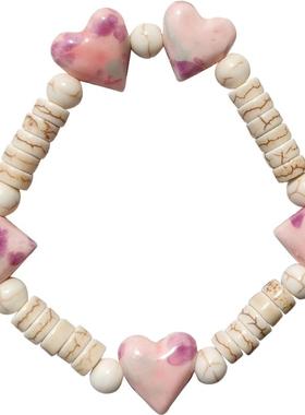 粉色爱心串珠手链女甜美