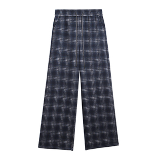 加绒加厚毛呢格子裤女秋冬2025新款复古慵懒休闲直筒羊毛阔腿裤子