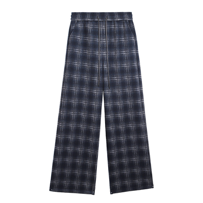 加绒加厚毛呢格子裤女秋冬2025新款复古慵懒休闲直筒羊毛阔腿裤子