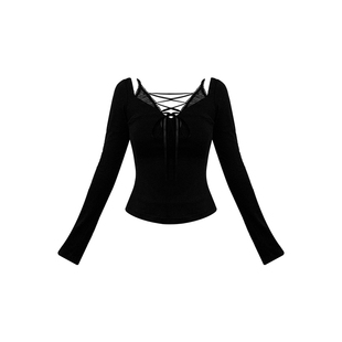 VOCK 暗黑沦陷 秋冬设计感假两件加绒修身收腰辣妹内搭打底衫上衣