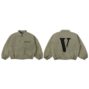 VLONE飞行员夹克男女款2025新款重磅水洗做旧宽松翻领外套情侣款