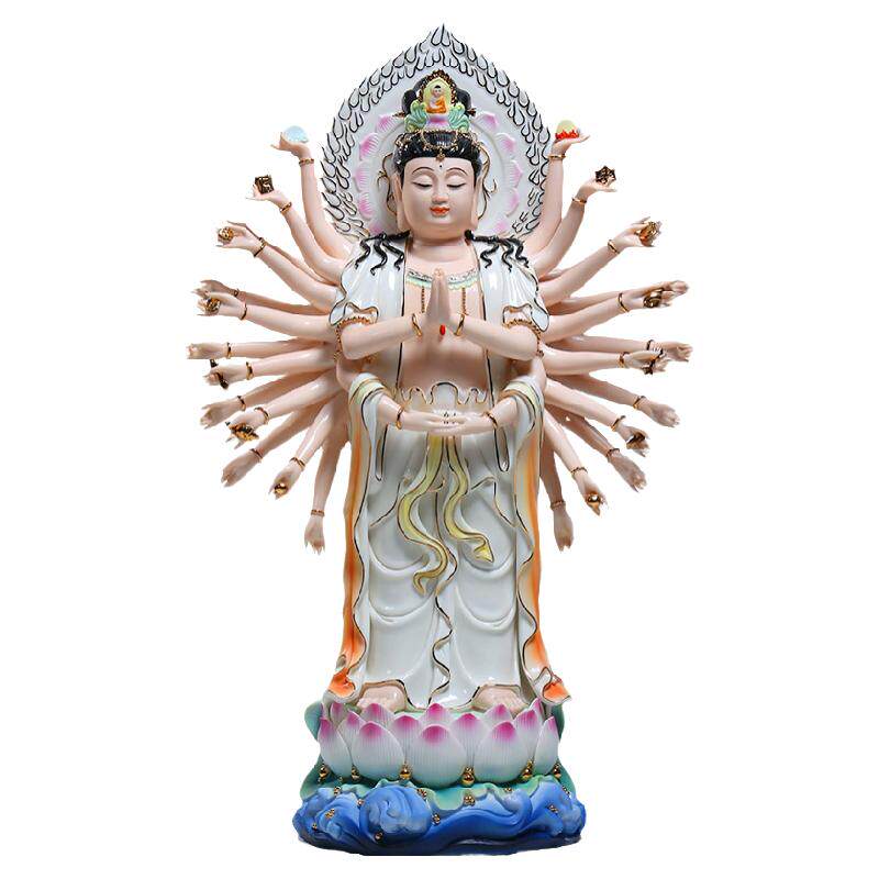 海浪站像彩绘千手观音供奉摆件