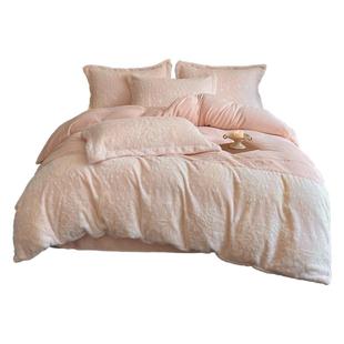 冬季烂花兔毛绒四件套2025新款双面加厚牛奶绒珊瑚绒被套床单床品