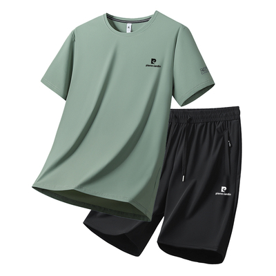 皮尔卡丹高端短袖t恤套装男2026新款夏季速干冰丝休闲运动透气T恤