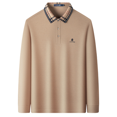 梦特娇双面丝光棉格纹翻领polo衫