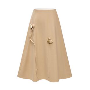 LILY2026春新款女装复古时髦休闲气质通勤立体花朵珠片A字半身裙