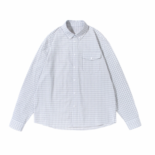 miu系格子衬衫百搭知识分子日系复古男女格纹通勤宽松长袖衬衣潮
