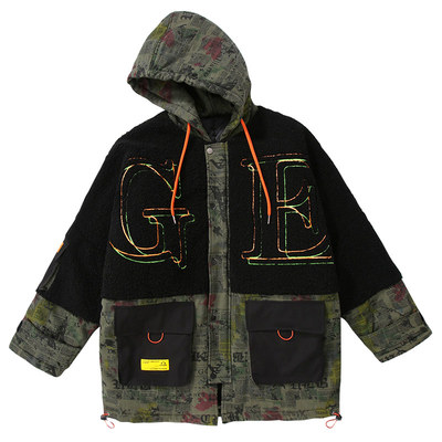 闪电潮牌工装连帽保暖冬季棉服