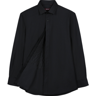 【热保护】乔治白男士冬季黑色直筒绵羊毛夹棉桑蚕丝填充长袖衬衫