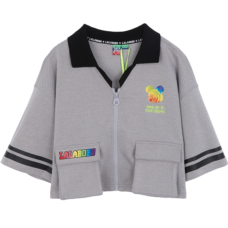 LALABOBO2023夏季新款彩虹宽松运动polo领短袖T恤