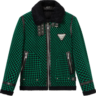 ZOUK设计感棋盘格羽绒服男潮牌痞帅毛领夹克外套保暖男装2022新款