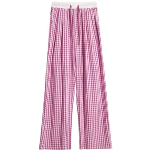 粉色格子裤女2026年春夏款宽松百搭高腰薄款显瘦小个子休闲阔腿裤