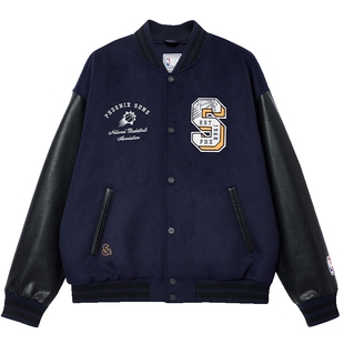 杰克琼斯NBA联名男装毛呢大衣秋冬新款贴布刺绣宽松休闲外套