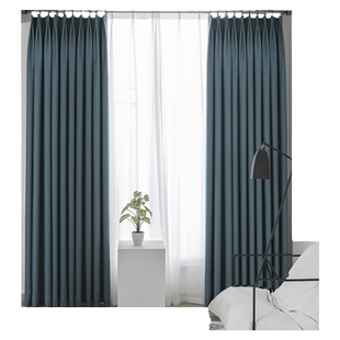 全遮光棉麻窗帘卧室简约现代挂钩式2023年新款客厅遮阳隔热2022厚