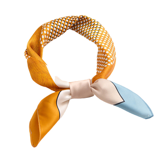 [买墨镜送丝巾]MOSHYE墨上影青橙撞色真丝丝巾春夏几何图案中方巾