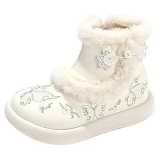 官网C&K女童汉服鞋冬季2025新款儿童雪地靴加绒保暖女孩绣花棉鞋