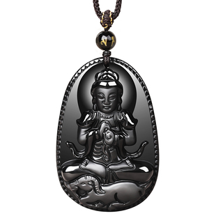 天然黑曜石本命佛吊坠十二生肖守护神普贤菩萨属马羊项链男女情侣