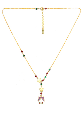 THISNESS 圣诞特辑 纯银镀金猫咪圣诞五角星红绿珠珠项链