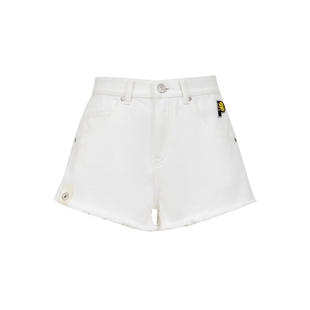 25夏季新品 NBA ATELIER步行者队复古磨毛修身高腰牛仔短裤白色