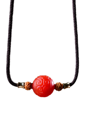 纯然南红玛瑙女桃木项链