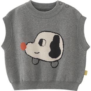 papa爬爬秋季儿童针织马甲男女童纯棉套头毛衣背心薄款洋气百搭