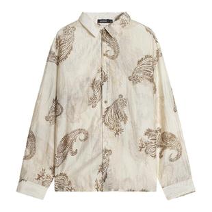 【轻盈防晒】Unvesno(UN)莱赛尔亚麻混纺复古腰果花长袖衬衫秋季